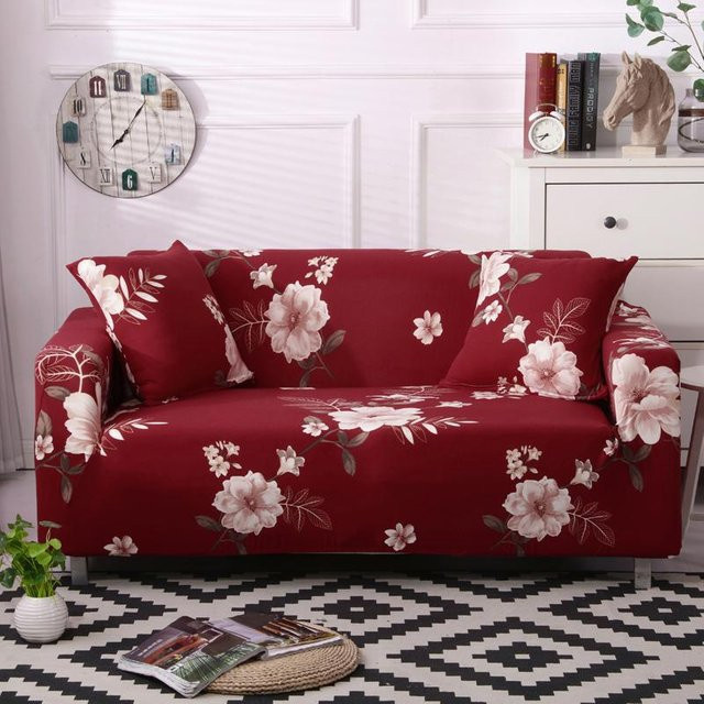 s-emiga Sofabezug mit floralem Muster, elastischer Stretch-Überwurf für Sektional- und Ecksofas, Farbe: Rot, Breite: 90-140 cm - Bild 1