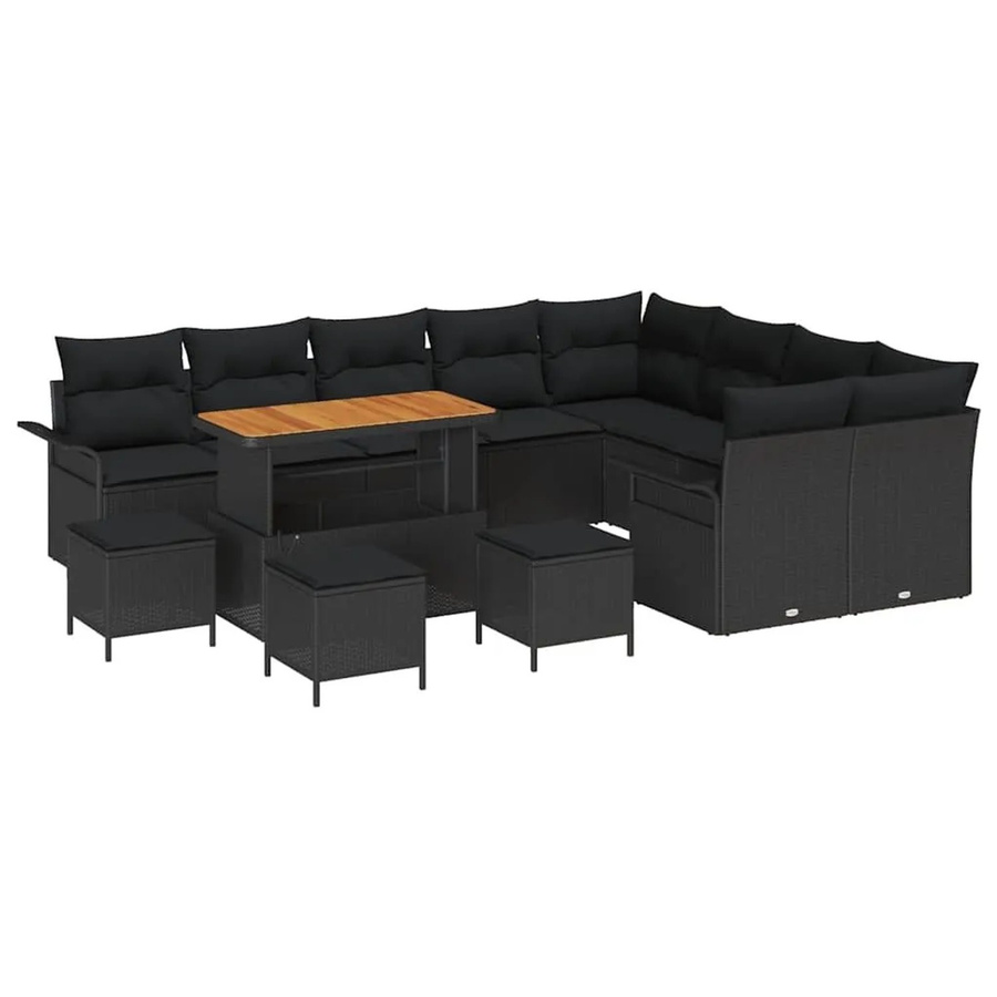 vidaXL Garten-Sofa-Set in L-Form mit Kissen und integriertem Stauraum, Schwarz - Bild 2