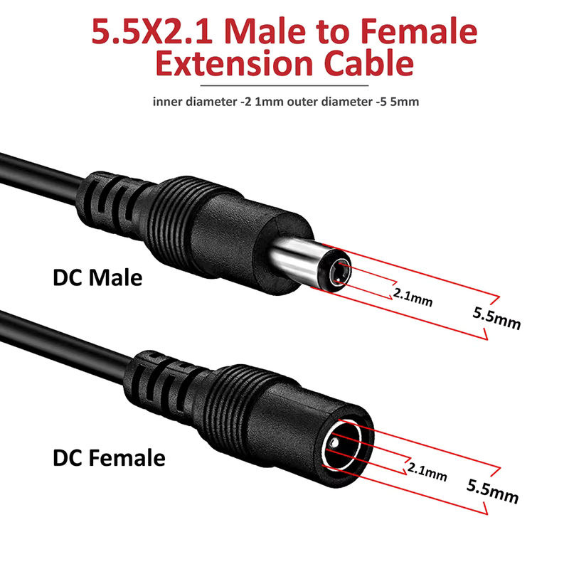 zysecurity DC-Verlängerungskabel für CCTV-Kameras, 5,5 mm x 2,1 mm, männlich zu weiblich, schwarz - Bild 2