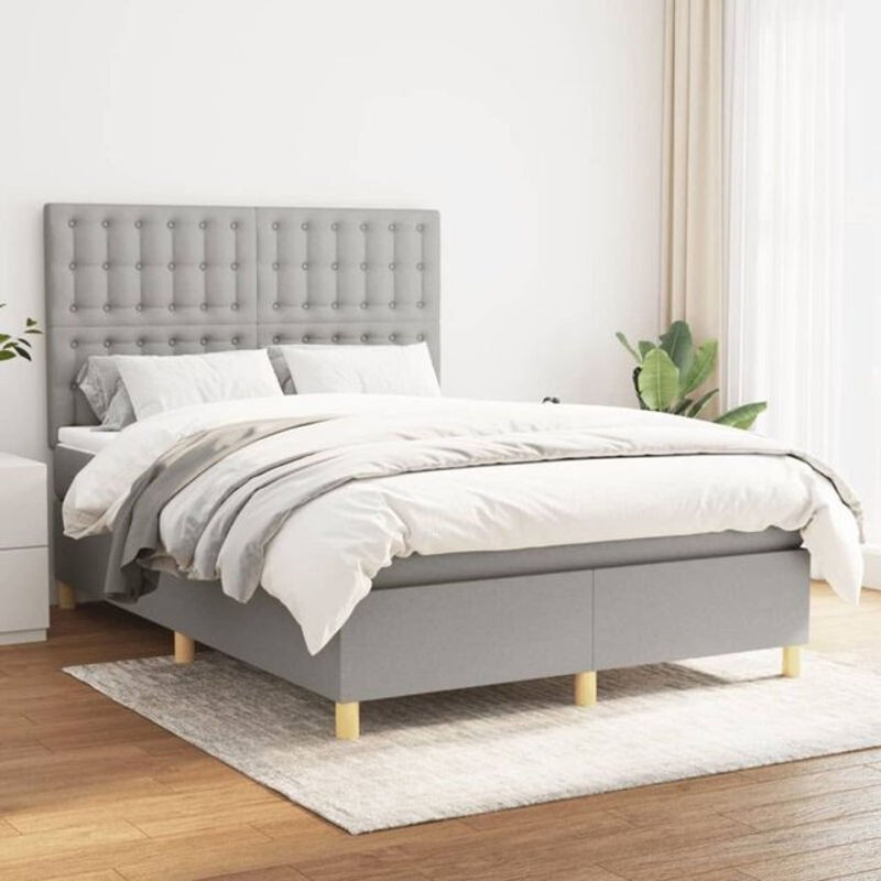 Vidaxl Boxspringbett mit Matratze in Grau aus Stoff, B/T: 140 x 200 cm - Bild 1