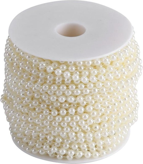 Beige Kunstperlen-Kette für DIY-Ornamente und Dekoration, 30 m Rolle, 5 mm Perlen für Hochzeit und Party - Bild 1