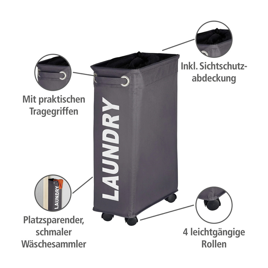 Wenko Wäschesammler Corno Grau, B: 18,5 cm, H: 60 cm, T: 40 cm - Bild 3