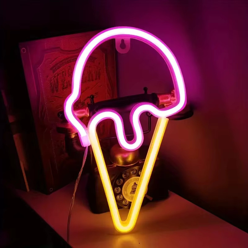LED Eiswaffel Neonschild als Nachtlicht und Wanddekoration in Weiß für das Kinderzimmer - Bild 1