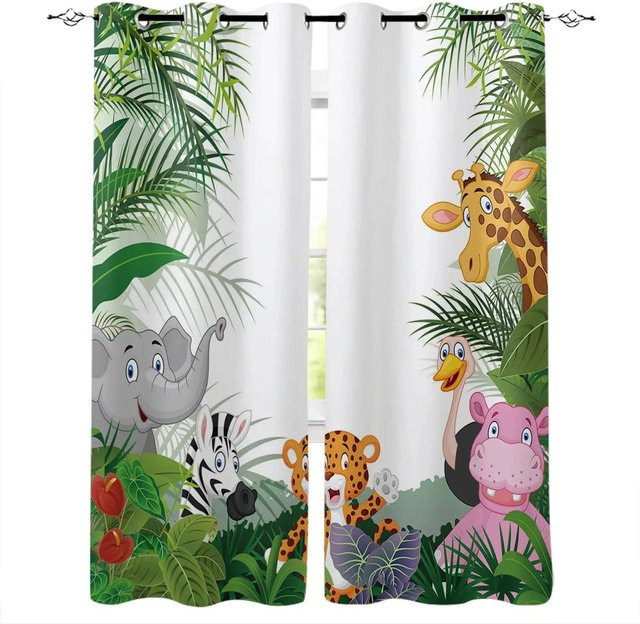 Dekorative Kinder Vorhänge mit Cartoon Zoo Tier Motiven von Household supplies MH, Mehrfarbig, B: 50 cm, H: 50 cm, 2 Stück inklusive Haken - Bild 1