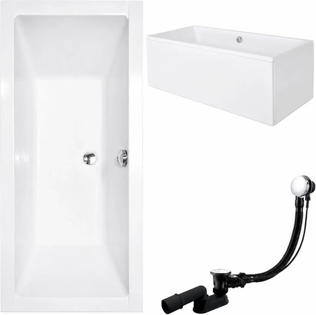 KOLMAN Badewanne rechteckig in Weiß mit Acrylschürze, Ablauf und Füßen, B/T: 175 x 80 cm - Bild 1
