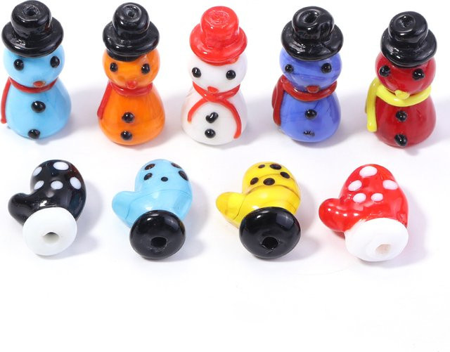Lampwork Perlen Schneemann, Glas, 2 Stück - Bild 1