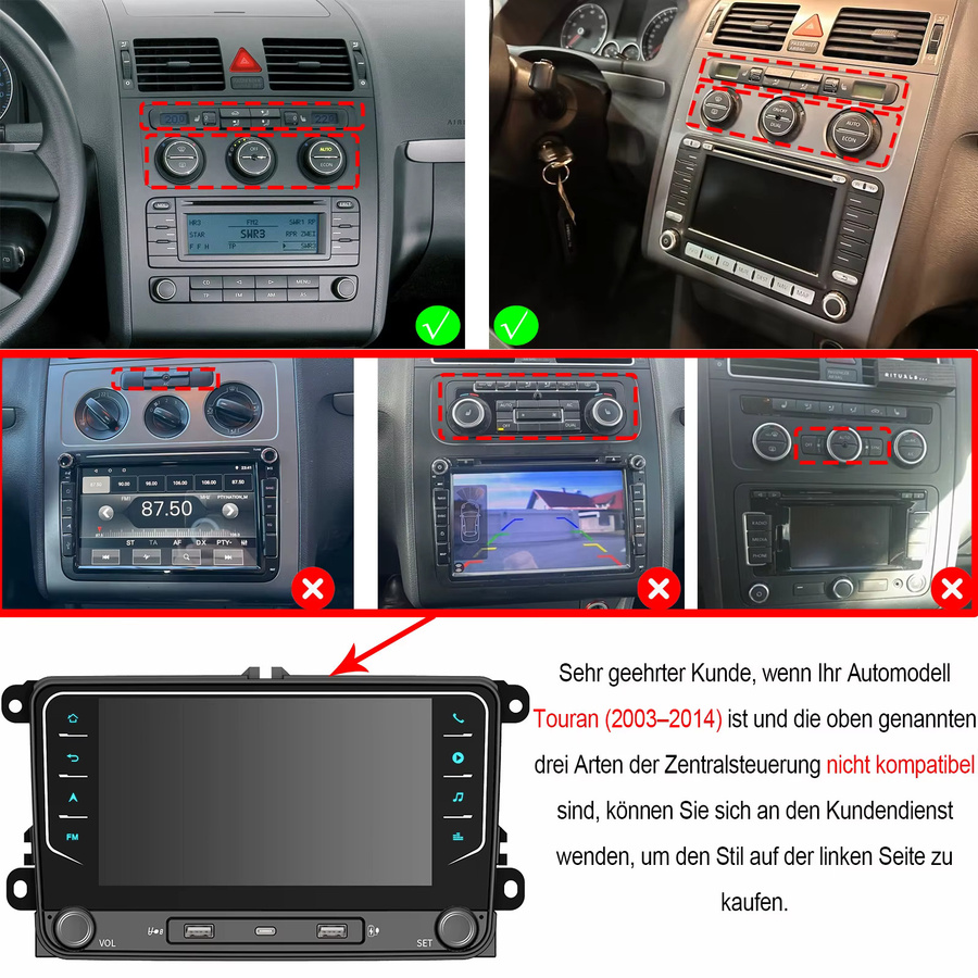 ESSGOO Android 15 Autoradio mit 10 Zoll Display für VW Touran 1T1 1T2 1T3, Wireless Carplay, GPS, Wi-Fi, Bluetooth und Mirror Link in Schwarz - Bild 4