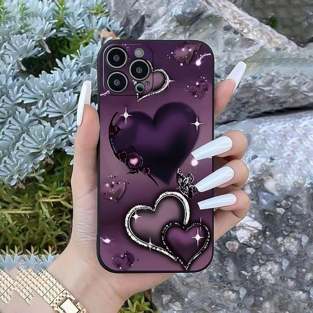 Mairuige Handyhülle mit lila Herzmuster für iPhone 17 16 15 14 13 12 11 Pro Max Plus in Lila und Beige, stoßfeste Rückseite und Anti-Fingerabdruck-Beschichtung - Bild 1