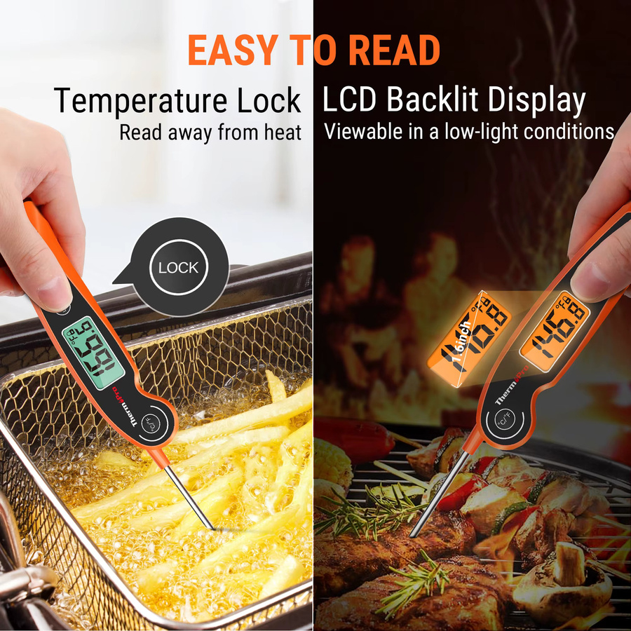ThermoPro TP605 Digitales Grillthermometer in Schwarz mit Hintergrundbeleuchtung und Kalibrierungsfunktion zur Temperaturkontrolle - Bild 3