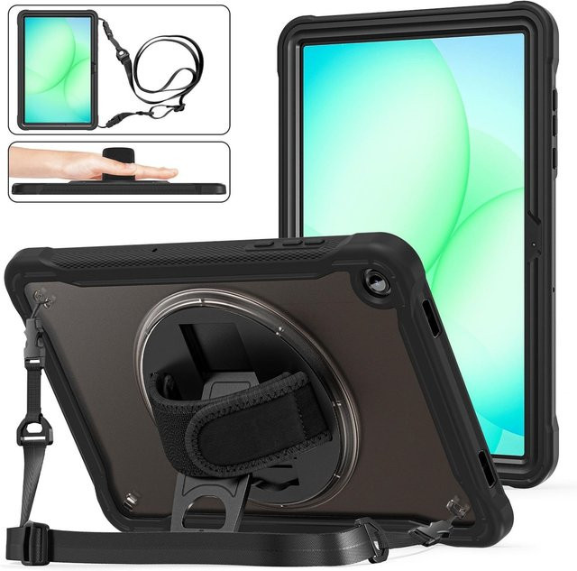 Samsung Galaxy Tab A11 Plus Schutzhülle mit 360 Grad Ring Handgriff und Schultergurt in Schwarz - Bild 1
