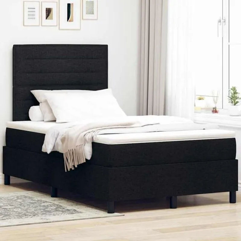Modernes Boxspringbett mit Matratze von vidaXL in Schwarz aus Stoff und Kiefer, B/T/H: 120 x 200 x 128 cm - Bild 1