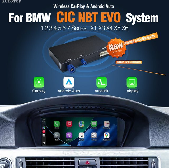 AUTOTOP Kabelloses CarPlay und Android Auto Interface mit Mirror Link für BMW CIC NBT EVO, Schwarz - Bild 1