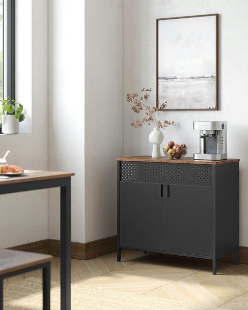 SONGMICS Küchenschrank im Industriestil mit Stahltür und Doppelverschluss in Schwarz - Bild 1