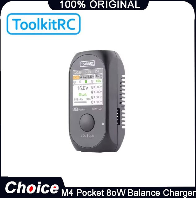 ToolkitRC M4 Pocket Mini-Ladegerät 80W in Schwarz mit USB-C und XT60 Dual Input für 1-4S LiPo LiHV LiFe Akkus und RC Quadcopter FPV Zubehör - Bild 1