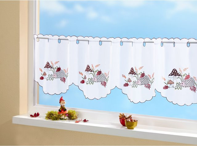 Scheibengardine Igel von viva domo in Weiss und Multicolour, halbtransparent mit Tier-Motiv - Bild 1