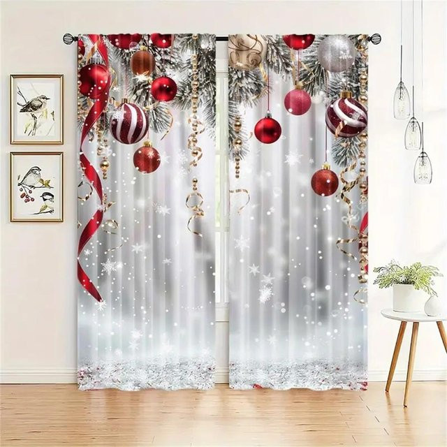 2-teiliges Set Weihnachtsvorhänge mit Weihnachtsmannmotiv von Yiran Furniture, Digitaldruck aus Polyester, Mehrfarbig, Breite: 50 cm, Höhe: 130 cm - Bild 1