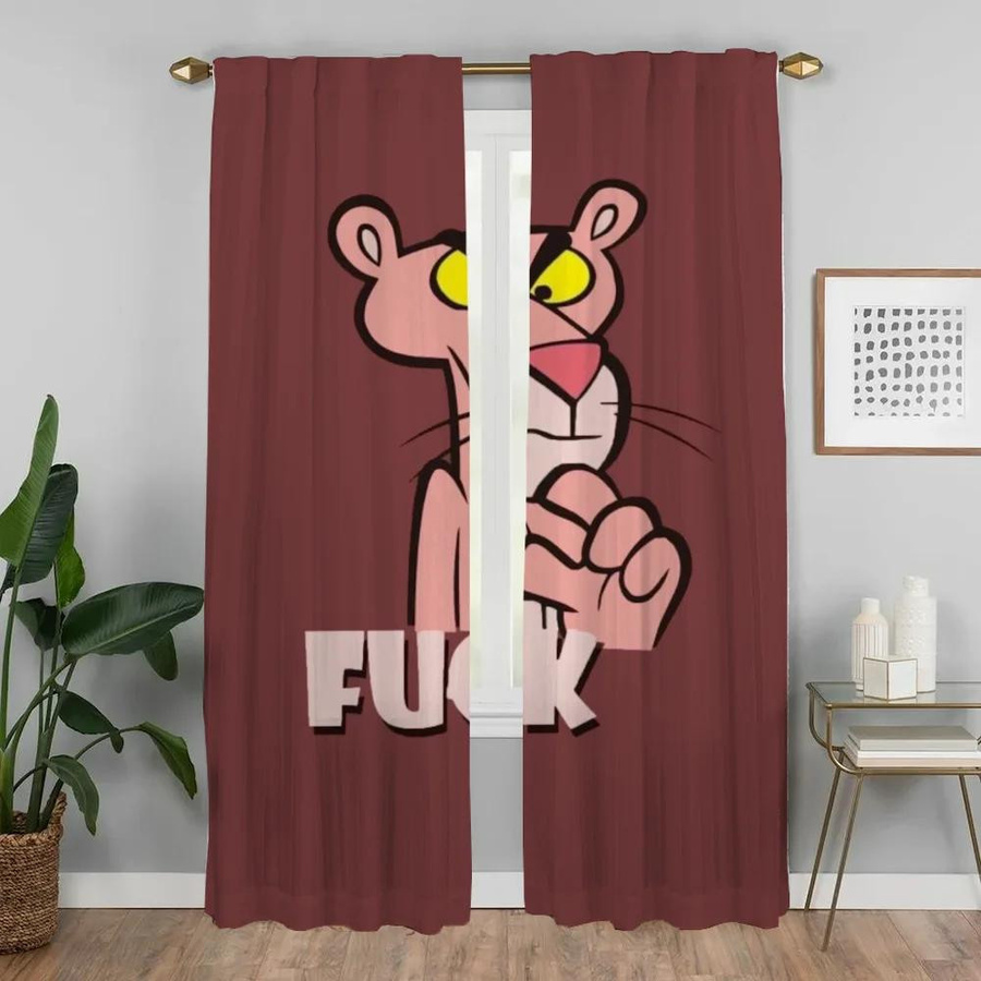 Pink Panther Tüll-Küchenvorhänge im 2er-Set, Farbe Pink, B: 50 cm, H: 70 cm - Bild 2