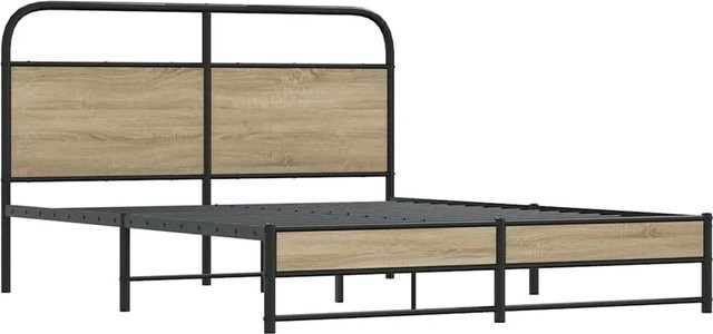 vidaXL Metallbettgestell aus Stahl in Räuchereiche, B/T/H: 160 x 200 cm - Bild 1
