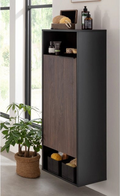 Fackelmann Midischrank B.Paris in Schwarz Matt und Eiche, B/T/H: 40,2 x 32 x 125,7 cm - Bild 1