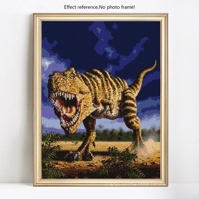 FIYO Diamond Painting Tyrannosaurus Rex Strassmosaik in Blau, Breite: 20 cm, Höhe: 30 cm - Bild 1