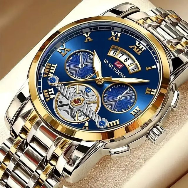 VA VA VOOM Armbanduhr Edelstahl, Analoguhr, Blau, Herren - Bild 1