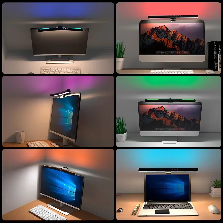 GGBEE LED-Monitorleuchte in Schwarz mit RGB-Beleuchtung und Touch-Steuerung, gebogene Schreibtischlampe für flache Bildschirme, Breite: 40 cm - Bild 4
