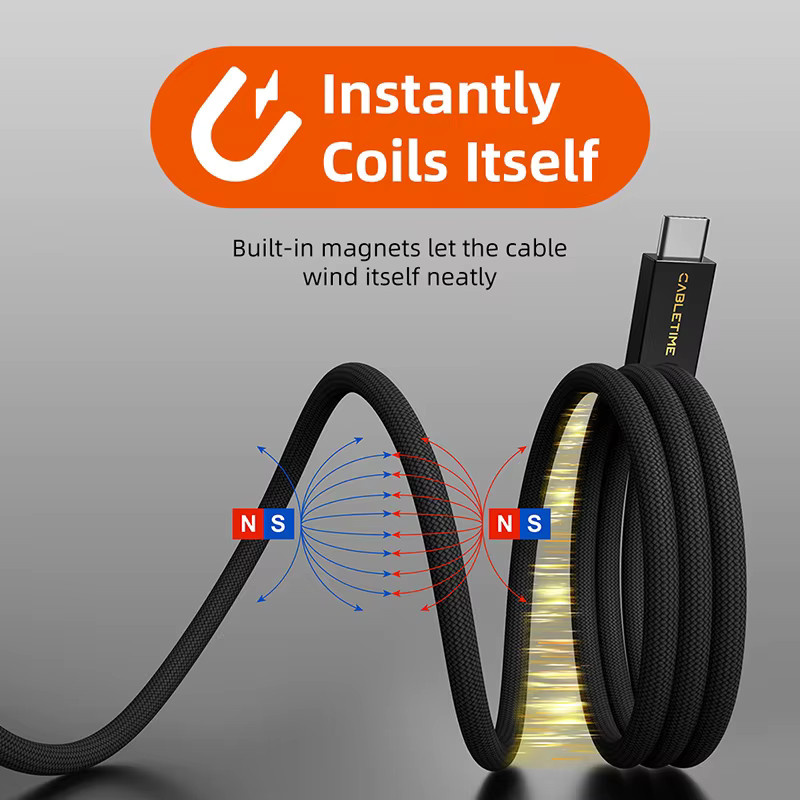 CABLETIME Magnetisches USB4-Kabel USB-C auf USB-C mit 40Gbps, 8K@60Hz und 240W Ladeleistung in Schwarz und Orange - Bild 2
