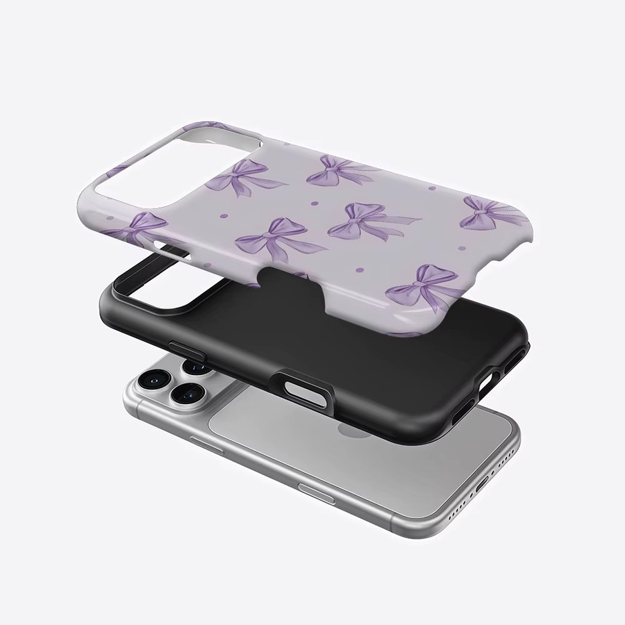 Potdemiel Handyhülle mit lila Schleife und Punkten für iPhone 17 16 15 14 13 Pro Max Plus, robuste doppelschichtige magnetische Schutzhülle in Lila - Bild 2
