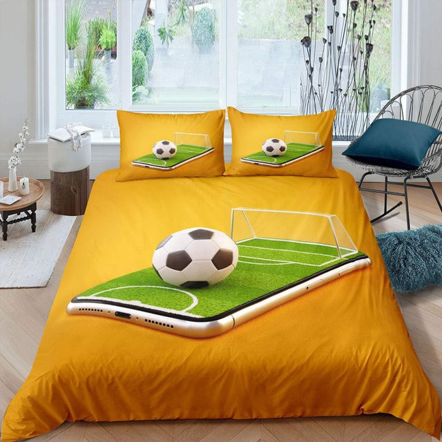 Binchi Fitness Bettwäscheset Fußballfeld mit Bettbezug und Kissenbezug, Grün und Gelb, Polyester, B/H: 200 x 229 cm - Bild 1