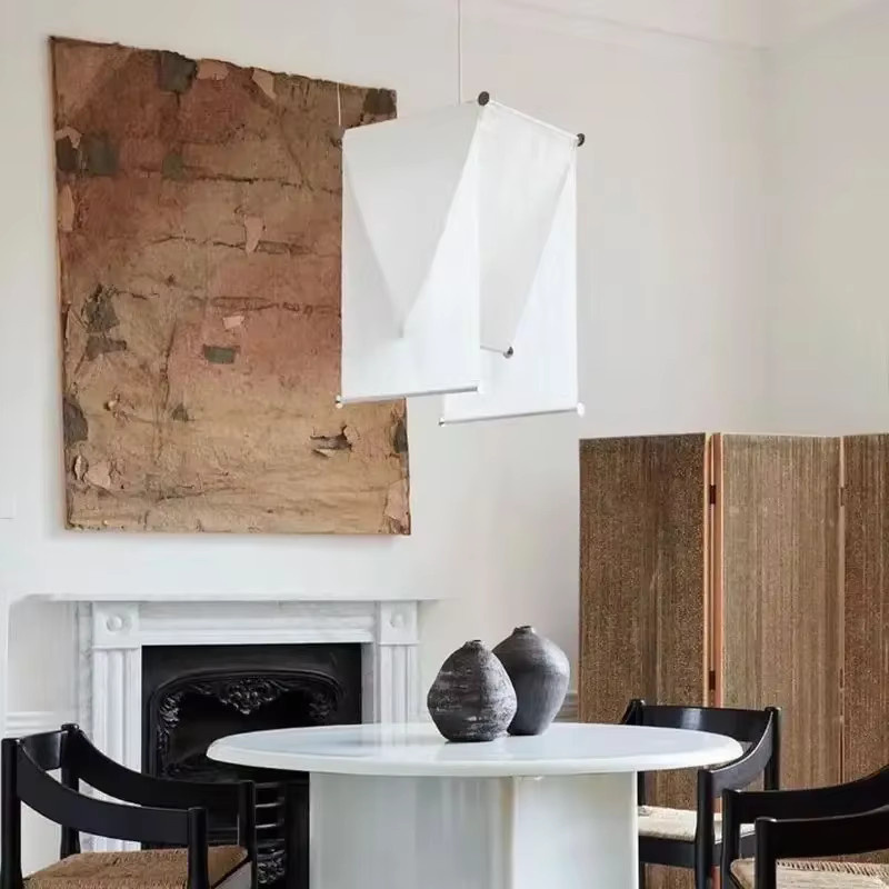 HomeLover Wabi Sabi Stoff-Kronleuchter in Weiß mit geometrischem Retro-Design für Wohnzimmer und Esszimmer - Bild 2