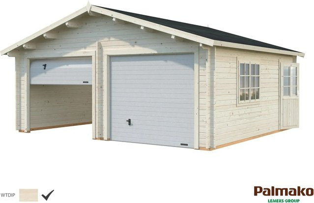 Palmako Holzgarage Roger aus Fichte mit Sektionaltor, Nebeneingangstür und Fenstern, transparent, B/T: 575 x 510 cm - Bild 1