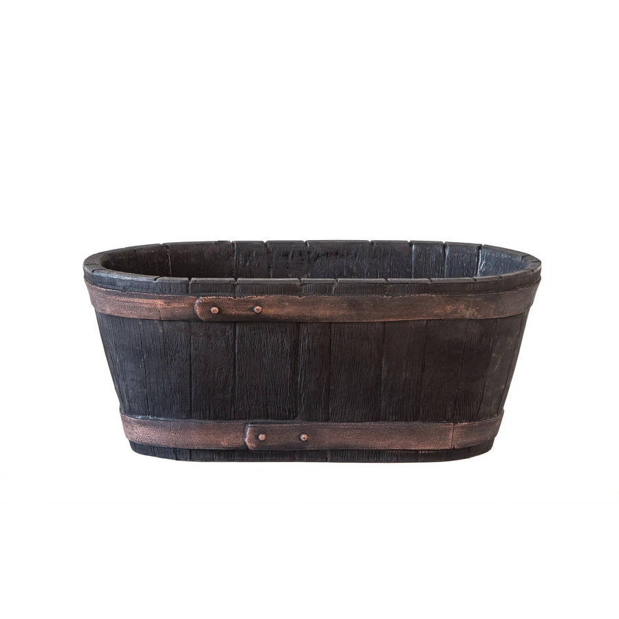 BigDean Pflanzkübel in Weinfass-Optik aus Kunststoff, Oval, Braun, B/T/H: 31 x 58 x 24 cm - Bild 2