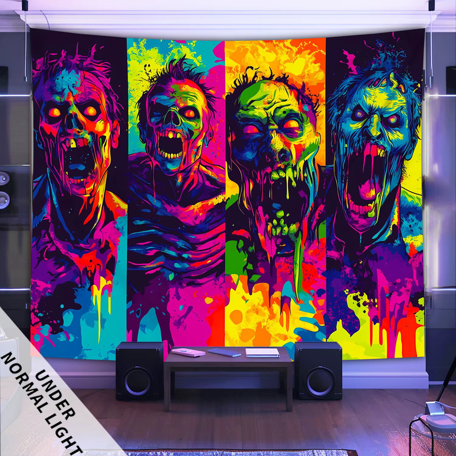 VIKAMA Halloween Zombie Wandteppich als Wanddekoration für Wohnzimmer, Schlafzimmer oder Spielzimmer, Mehrfarbig, B/H: 60 x 60 cm - Bild 2