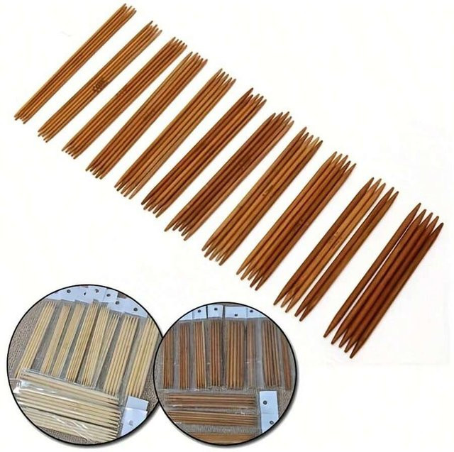 Organchillo 11-teiliges Strickwerkzeug-Set aus Holz in Braun mit Mini-Stabnadeln und Puppennadeln zum Häkeln und Sticken - Bild 1