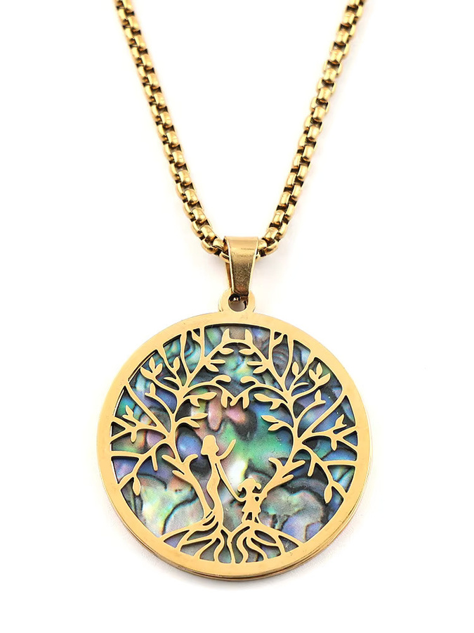 EREBUS Halskette mit Abalone-Muschel-Anhänger, Edelstahl, Gold, Unisex - Bild 1