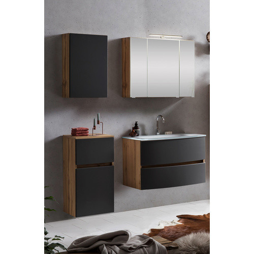 HELD MÖBEL Waschtisch-Set KOPENHAGEN in Grau, 6-teilig, modern und wandmontiert mit LED-Beleuchtung und Soft-Close-Türen - Bild 2
