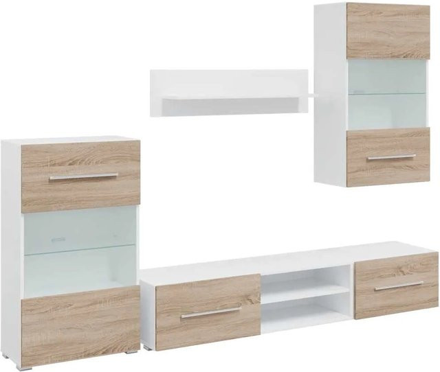 vidaXL 5-teilige moderne Wohnwand mit LED-Beleuchtung in Sonoma-Eiche matt - Bild 1