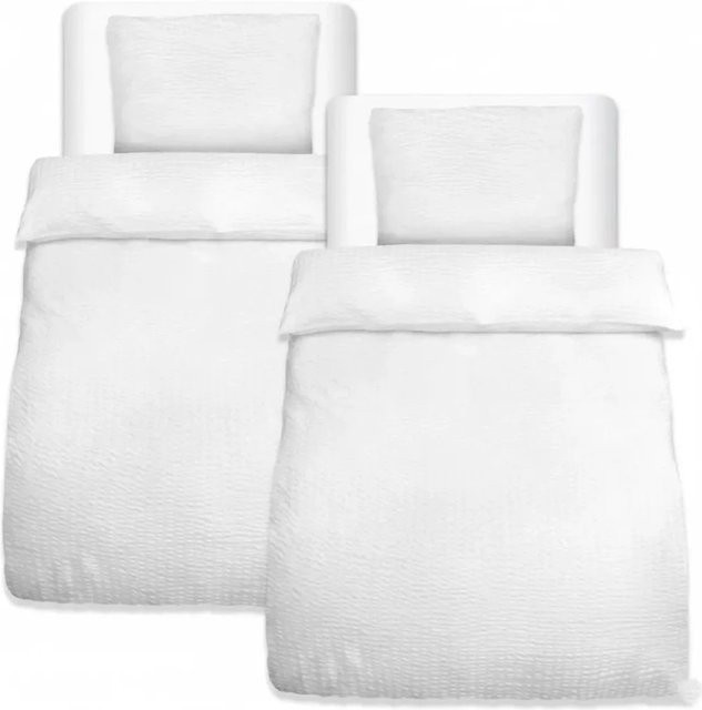Beautissu 4-tlg Seersucker Bettwäsche aus Microfaser in Weiß, Bettbezug B: 155 cm, H: 220 cm und 2 Kissenbezüge B: 80 cm, H: 80 cm - Bild 1