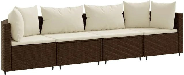vidaXL 4-tlg Garten-Sofagarnitur in L-Form aus braunem Poly-Rattan mit cremeweißen Kissen - Bild 1