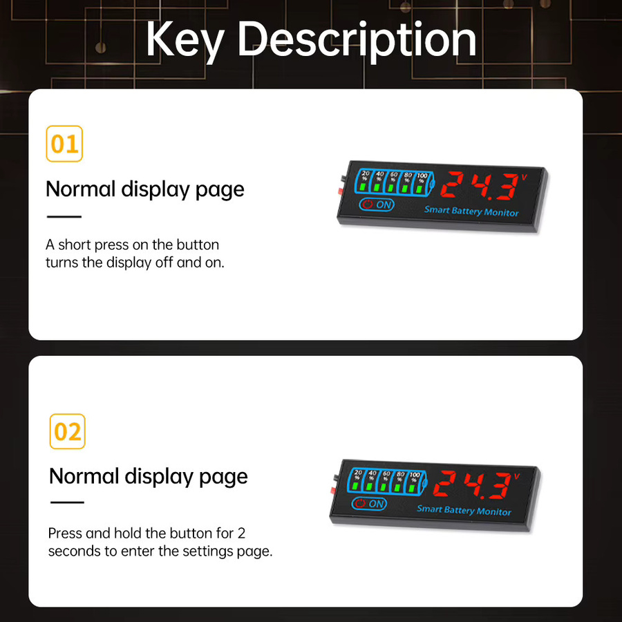 diymore Universal DC 7-55V LCD Display Modul zur Batteriekapazitäts- und Ladeanzeige für Säure- und Lithium-Batterien in Rot und Schwarz - Bild 3