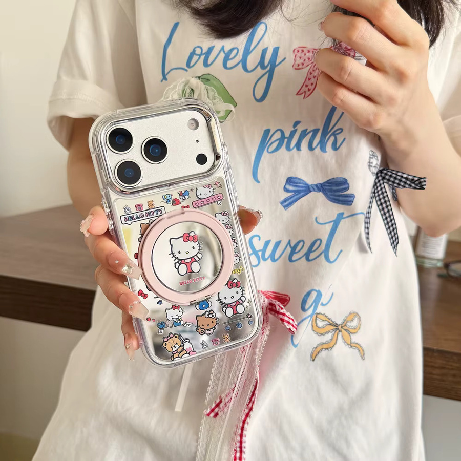 Sanrio Hello Kitty Handyhülle mit 360 Grad drehbarem Make-up-Spiegel und Ringhalterung für iPhone 17 16 15 14 13 Pro Max - Bild 2