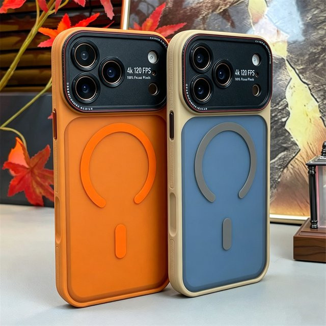SUNWARD Magnetische Schutzhülle für iPhone 17 Air 16 15 14 Pro Max mit MagSafe-Funktion, Transluzent und Stoßfest, Transparent/Schwarz/Orange - Bild 1
