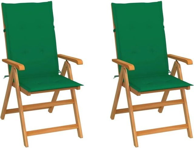 vidaXL Gartenstühle Set aus Teakholz mit grünen Polsterkissen für Garten und Terrasse - Bild 1
