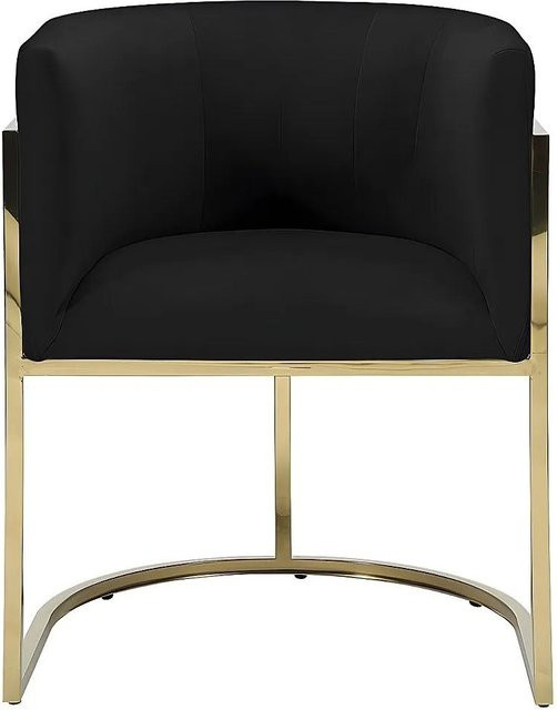 Vente-unique Stuhl Peria in Schwarz mit Samtbezug und Armlehnen aus Metall und Goldfarben, Breite: 60 cm, Höhe: 76 cm, Tiefe: 56,5 cm - Bild 1