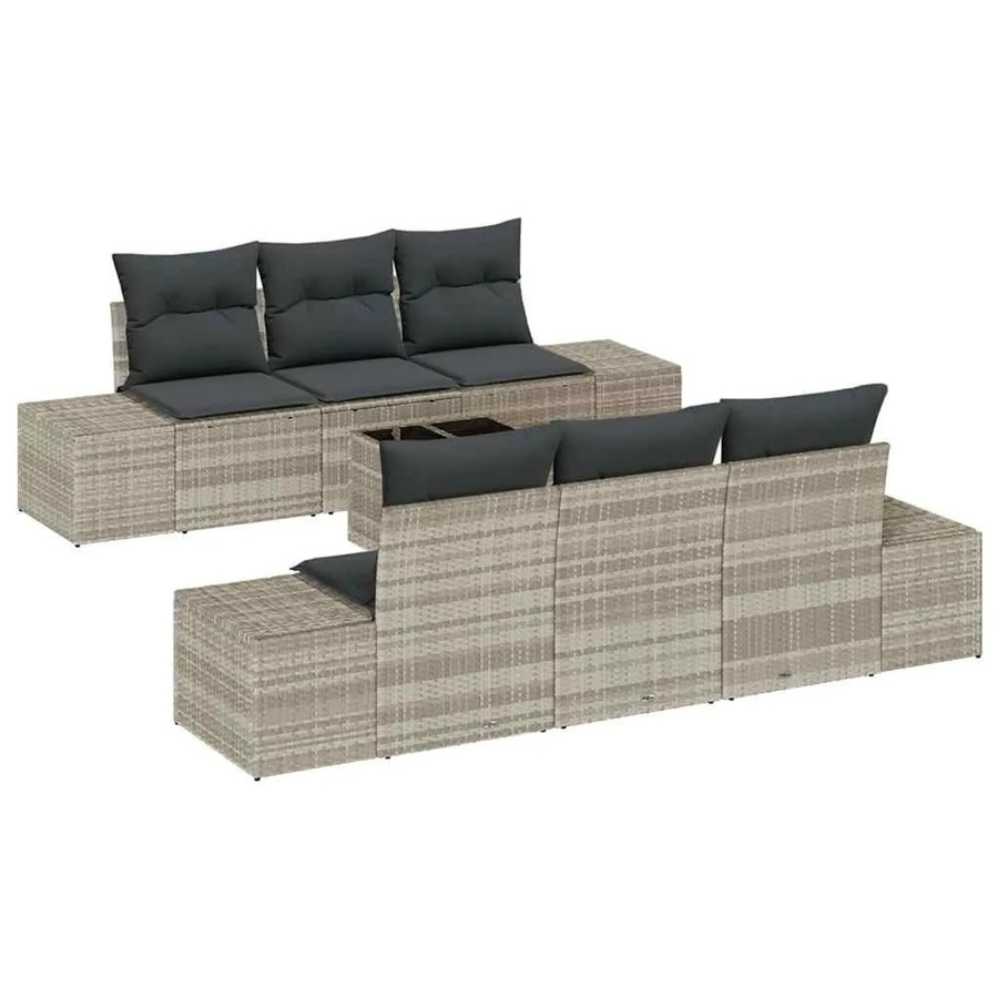 vidaXL Garten-Sofa-Set 7-teilig aus Polyrattan in Hellgrau mit Tisch und Polsterkissen in U-Form - Bild 2