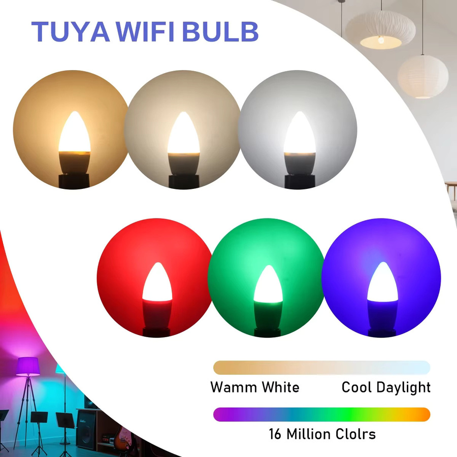 Tuya Smart LED Kerzenlampe E14 WiFi RGBW mit App- und Sprachsteuerung für Alexa und Google Home, 6W - Bild 3