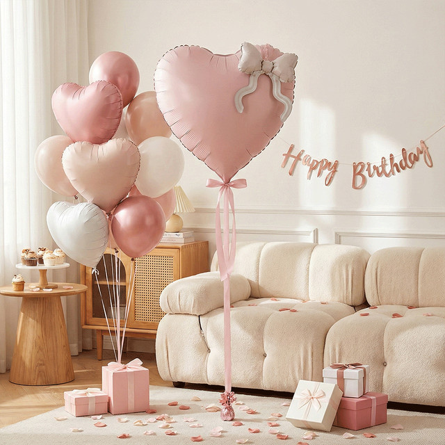 EsenTroye Herz Folienballons Rosa mit Schleife, 55,88 cm, ideal für Hochzeit, Geburtstag und Valentinstag - Bild 1