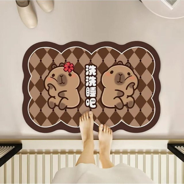 Rutschfeste Cartoon Badezimmer-Bodenmatte aus Kieselgur von Yiran Furniture, schnelltrocknend und schmutzabweisend, B/B: 40 x 60 cm, Farben: Rot, Gelb, Braun - Bild 1
