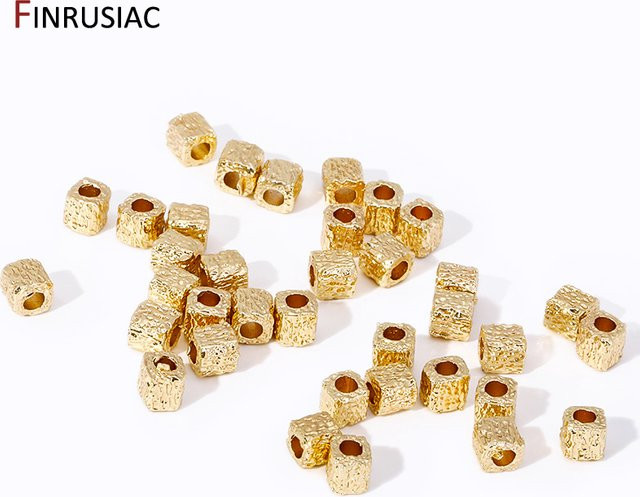 FINRUSIAC Spacer Perlen, 14K vergoldetes Messing, quadratische Würfelperlen, 4 mm, Unisex - Bild 1