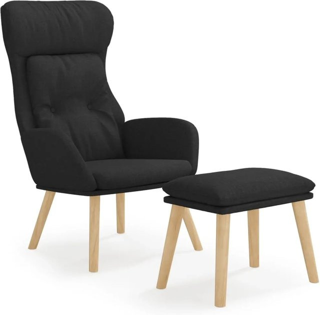 vidaXL Relaxsessel mit Hocker in Schwarz aus Stoff mit Metallgestell und Holzbeinen - Bild 1